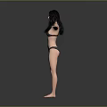 Woman In Black Bikini Standing With Arms Outstretched On Grey Background