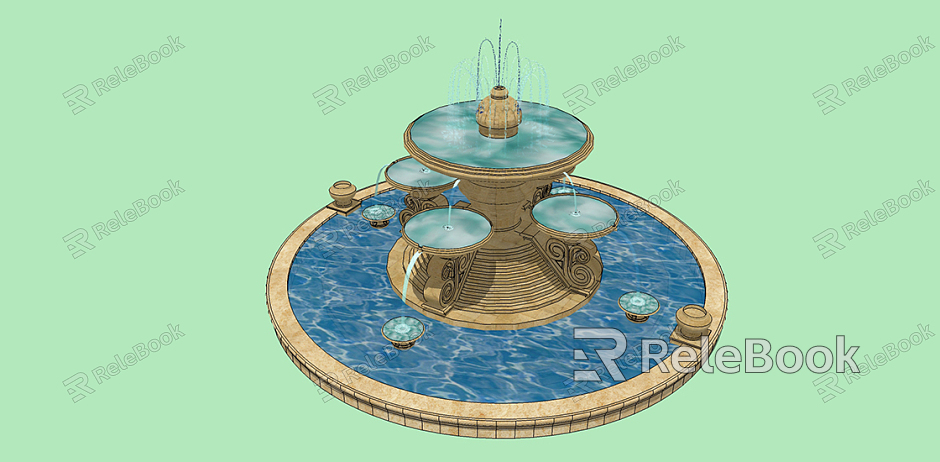 European-style fountain fountain landscape sketch model