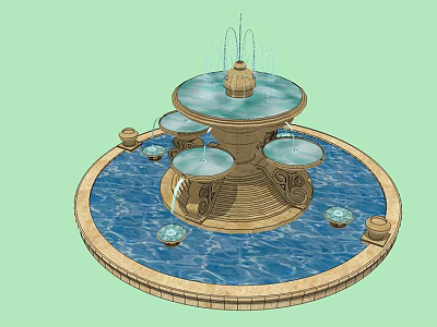 Ornamental Multi Tiered Fountain With Circular Stone Base And Flowing Water Features 3d model