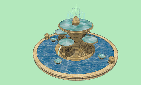 European-style fountain landscape sketch 3d model