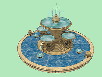 European-style fountain landscape sketch 3d model