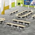 Modern Spacious Meeting Room With Round Rectangular Conference Tables Chairs And Large Screen 3d model