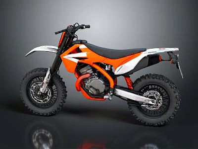 Orange And White Off Road Dirt Bike With Black Seat And Large Knobby Tires 3d model