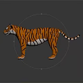 Orange Black Striped Tiger Figurine Standing On Dark Reflective Surface 3d model