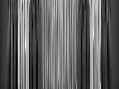Modern Gray and White Curtains with Soft Pleats and Elegant Drapery Design 3d model