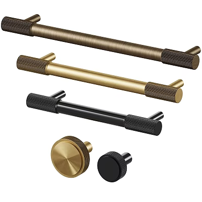 Modern Cabinet Handles with Gold Black Brushed Bronze Finishes and Knobs 3d model