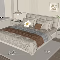 Cozy Modern Bedroom Interior With Upholstered Headboard Multiple Pillows Quilted Bedspread And Warm Carpet