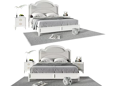 Double Bed With White Frame Bedside Tables And Gray Bedding In Modern Bedroom Setup 3d model