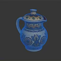 Traditional Decorative Hand Painted Ceramic Pitcher With Lid And Floral Patterns 3d model