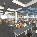 Cafeteria Interior Design With Tables Chairs Ceiling Windows And Light Boxes 3d model