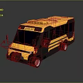 Yellow School Bus 3D Model With Black Stripes And Red Warning Lights 3d model