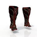 Stylish Black And Red Boots With Decorative Patterns For Daily Use 3d model