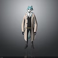 Anthropomorphic 3D Character With Blue Ears White Long Coat Black Inner Shirt Gloves And Boots