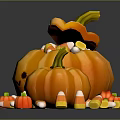 Cute Smiley Face Pumpkins With Colorful Candy Corn And Small Decorations 3d model