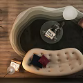 Cozy Living and Dining Area Interior Design with Dark Green Walls Round Rug and Pendant Lights