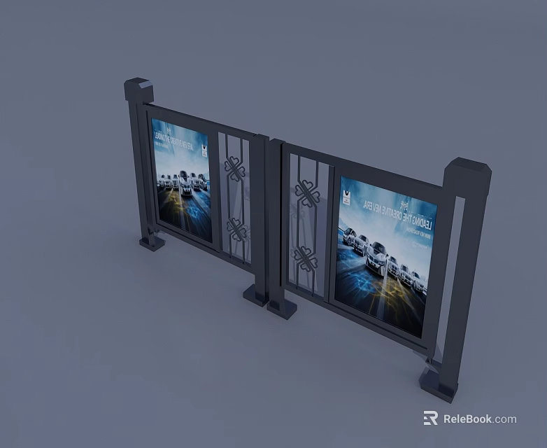 Outdoor Commercial Double Swing Door With Metal Frame And Advertising Panels 3d model 