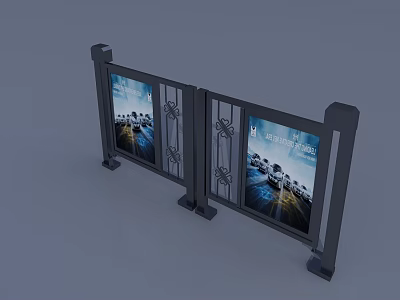 Outdoor Commercial Double Swing Door With Metal Frame And Advertising Panels 3d model
