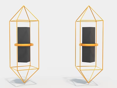 Symmetric Modern Art Installation With Golden Geometric Frames And Black Blocks 3d model
