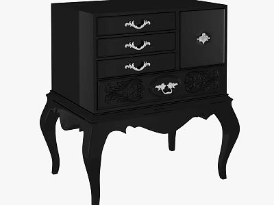 Elegant Black Decorative Cabinet With Drawers Silver Handles And Carved Legs 3d model
