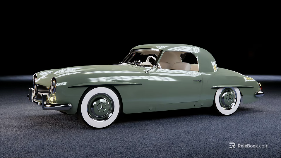Green Vintage Convertible Car With White Wall Tires And Classic Design 3d model 