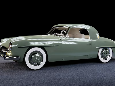 Green Vintage Convertible Car With White Wall Tires And Classic Design 3d model