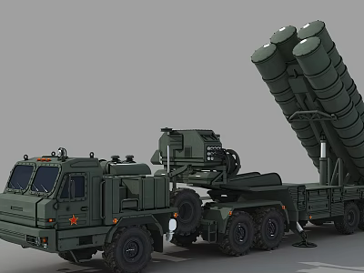 Military Green Missile Launcher Functional Vehicle With Truck Cab Multiple Tubes And Multi Wheel Chassis 3d model