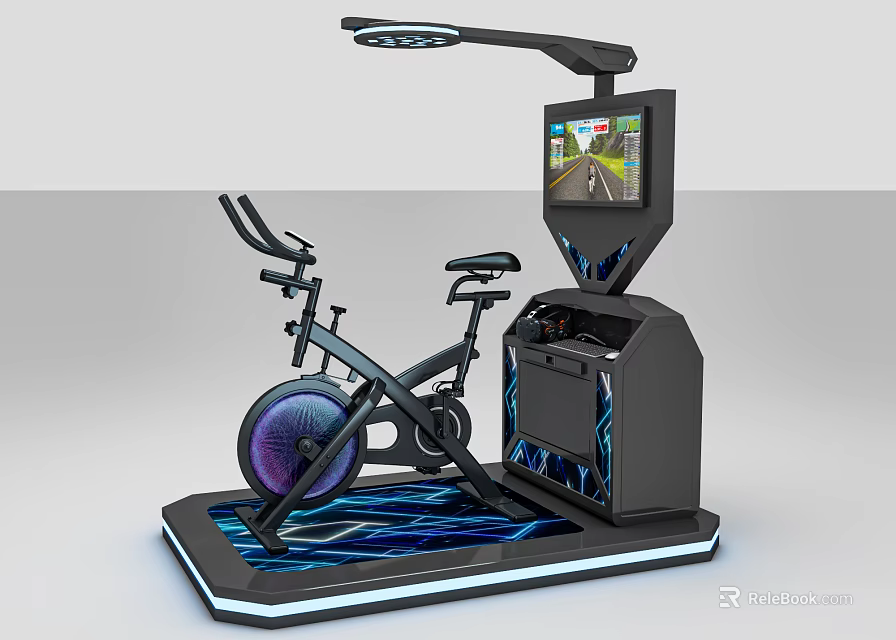 Interactive Fitness Exercise Bike With Virtual Scenery Screen And LED Light Platform 3d model 