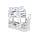 Kids Bunk Bed With Canopy Design Stairs Storage Drawers And Decorative Pillows