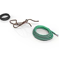 Essential Household Supplies Including Black Ring Brown Rope And Green Cable