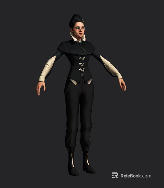 Game Movie Character Wearing Black Coat White Sleeves Decorative Buttons Black Pants High Heels 3d model 