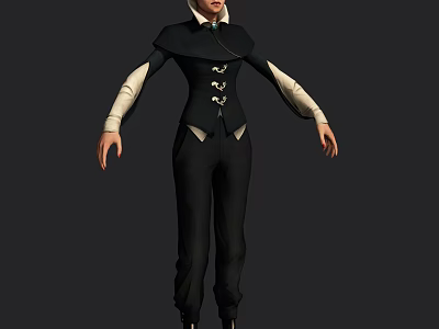 Game Movie Character Wearing Black Coat White Sleeves Decorative Buttons Black Pants High Heels 3d model