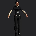 Game Movie Character Wearing Black Coat White Sleeves Decorative Buttons Black Pants High Heels