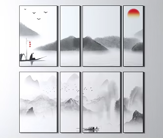 New Chinese Landscape Painting Decorative Painting 3d model