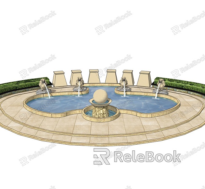 Modern fountain landscape entrance water feature model