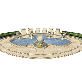 Modern fountain landscape entrance water feature 3d model