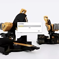 Dual Industrial Miter Saws Featuring Black Yellow Design Circular Blades Powerful Motors Stable Bases