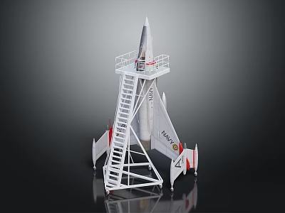 Detailed NASA Rocket Model Featuring Launch Tower And Ladder For Space Missions 3d model