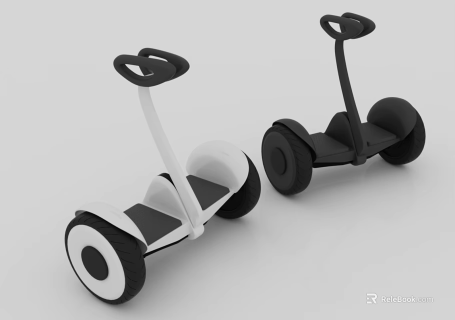 Black And White Two Wheel Self Balancing Scooters With Handlebar Design 3d model 