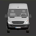 White Mercedes-Benz Box Style Bus with Reflective Surface on Gray Background