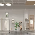 Modern Clothing Store Interior With Pendant Lights Lounge Seating Plants Display Racks