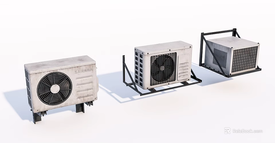 Three Air Conditioning Fans Outdoor Unit Designs With Metal Frames And Structures 3d model