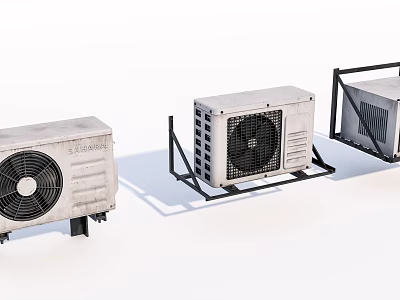 Three Air Conditioning Fans Outdoor Unit Designs With Metal Frames And Structures 3d model