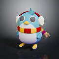 Cute Blue Bird Character With White Earmuffs Red Yellow Scarf And Yellow Beak Feet