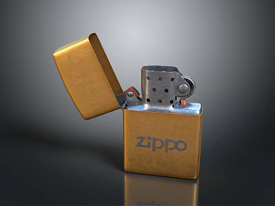 Gold Zippo Lighter With Open Lid And Metal Body Classic Design 3d model