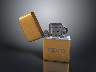 Gold Zippo Lighter With Open Lid And Metal Body Classic Design 3d model