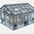 Modern Glass Enclosed Villa Balcony With Transparent Roof And Interior Furniture Plants