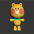 Yellow Knitted Bear Toy With Red Cheeks And Green Bow Tie