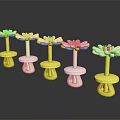 Flower Shaped Decorative Ornament Set With Yellow And Silver Bases And Transparent Crystal Decorations