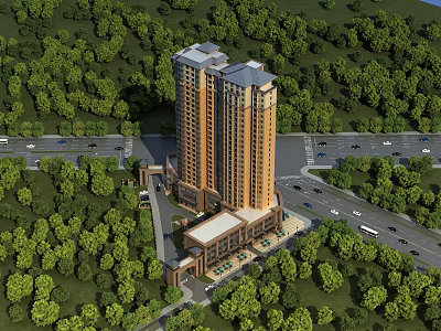 Aerial Planning of High Rise Buildings with Surrounding Greenery Roads and Vehicles 3d model