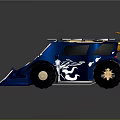 Stylish Blue Toy Car With Yellow Wings And White Decorative Body Designs